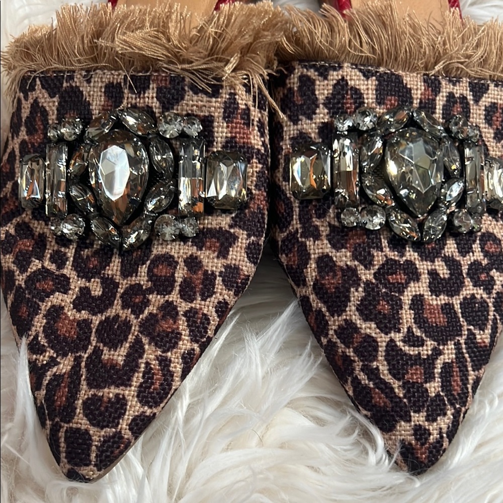 Crown Vintage Leopard Print Mules with Fringe and Embellishments - Picture 5 of 5